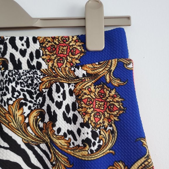 Bodycon Stretch Pencil Skirt Multi colour Baroque Animal Print Tiger Patchy Boho - Picture 2 of 5